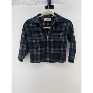 Authentic GAP Fleece Plaid Quarter Zip Sweater Jacket Green Navy Size Small